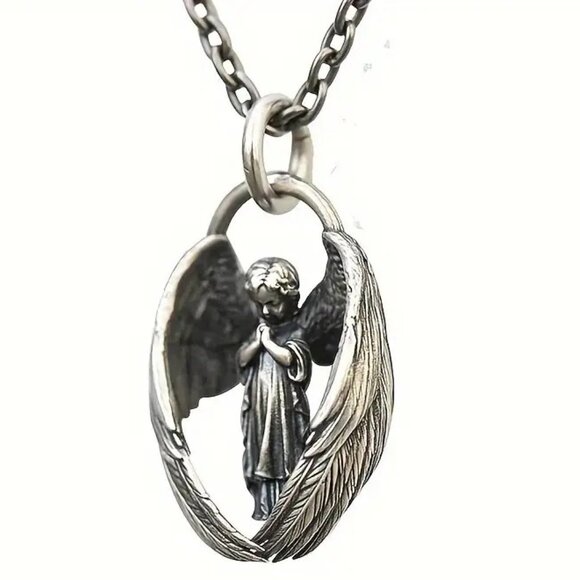 Guardian Cherub Angel Silver Fashion Pendant Necklace NWOT - Picture 3 of 10